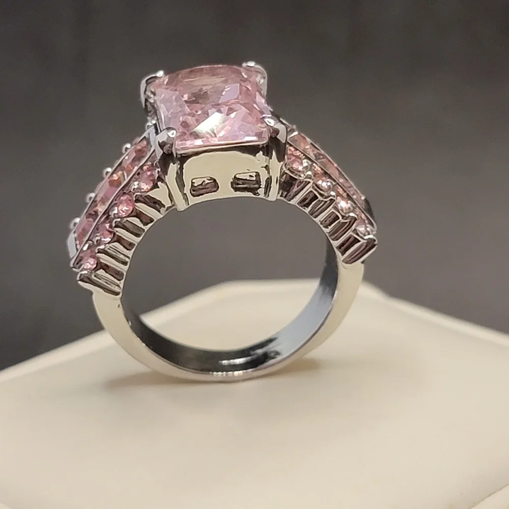 Silver Tone Simulated Pink Gemstone Ring